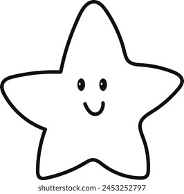 Simple line drawing of a five-pointed star with a face featuring two eyes and a smiling mouth.