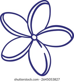 A simple line drawing of a flower with five petals in a clean style. The floral design features bold outlines and a central circle. Cartoon vector illustration.