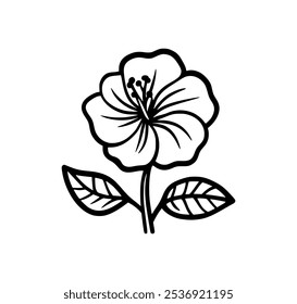 Un dibujo de línea simple de una flor con hojas, enfatizando la belleza natural y el diseño.