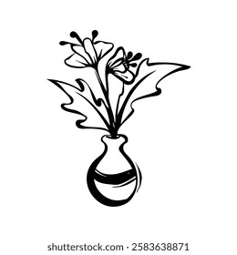 Simple Line Drawing of Flowers in a Vase