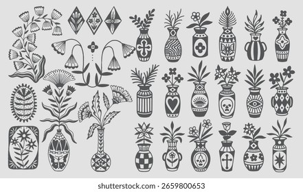 Simple line drawing of flowers in vase Art Illustration