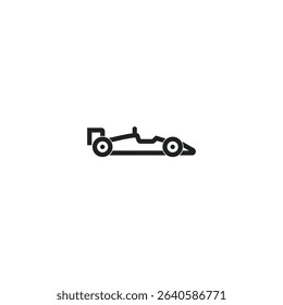 A simple line drawing of a Formula 1 race car, viewed from the side, is presented against a plain white background.