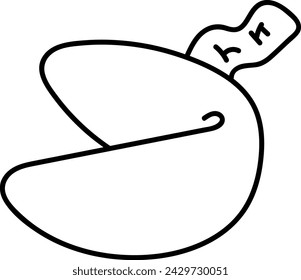 Dibujo de línea simple de una galleta de la fortuna con un resbalón del mensaje que se asoma, aislado en el fondo blanco.