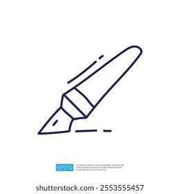 A simple line drawing of a fountain pen, angled as if in motion, suggesting writing or creativity.