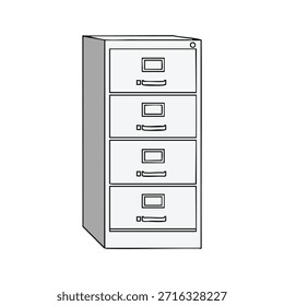 Desenho de linha simples de um armário de arquivamento de quatro gavetas