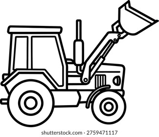 A simple line drawing of a front loader tractor with a large bucket