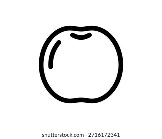Simple line drawing of a fruit, possibly a peach or plum, on a white background