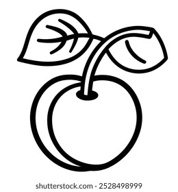 Un simple dibujo de línea de una fruta con un tallo y hojas, ilustrando una manzana estilizada.