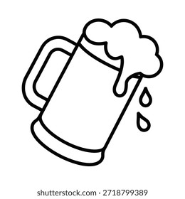 Dibujo de línea simple de una taza de cerveza llena con espuma desbordante