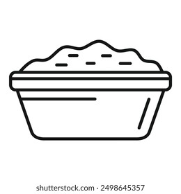 Dibujo de línea simple de una caja de arena para gatos completa preparada para la limpieza