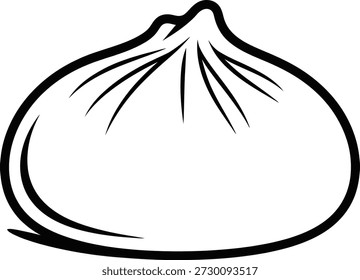 Un dibujo de línea simple de un bulbo de ajo con su piel y tallo papirosos intactos