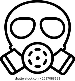 A simple line drawing of a gas mask, providing protection against hazardous materials and dangerous fumes