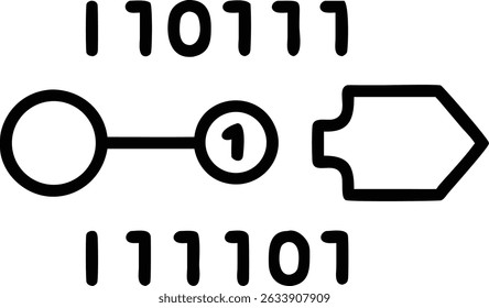 A simple line drawing of an AND gate with binary numbers above and below, showcasing digital logic and computer science concepts in a clear design.