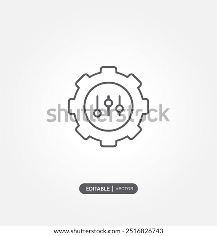 a simple line drawing of a gear with three vertical sliders inside the gear. The gear symbolizes settings or configuration, while the sliders represent adjustments or control options