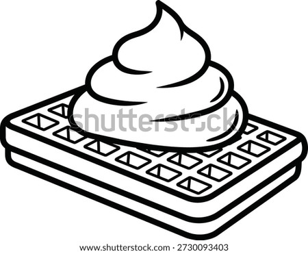 A simple line drawing of a generous helping of whipped cream atop a decorative plate, presented in a classic black and white style.
