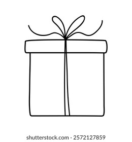 Simple line drawing of a gift box with a bow designed for festive occasions