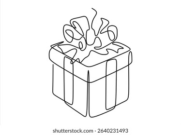 Simple Line Drawing of a Gift Box with Bow. Continuous Line. line icon-continuous line drawing. Editable stroke.
