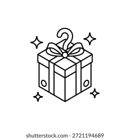 Um simples desenho de linha de uma caixa de presente com um arco cintilante