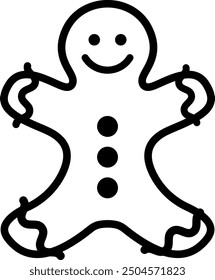 Simple line drawing of a gingerbread man with a smiling face and buttons