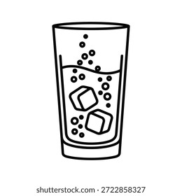 Einfache Linienzeichnung eines mit Soda und Eiswürfeln gefüllten Glases