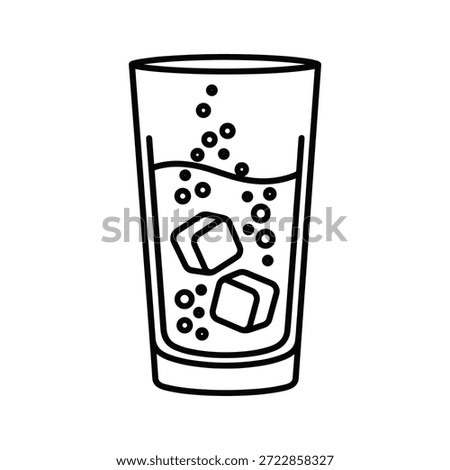 Simple line drawing of a glass filled with soda and ice cubes