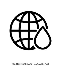 Simple Line Drawing Globe with Water Drop Symbol Icon Illustration
