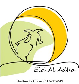 Simple Line drawing of goat sheep and crescent moon. Eid al-Adha web banner with goat sheep and moon. Vector illustration of Eid al-Adha for greeting card, icon, logo, poster.