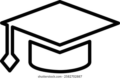 A simple line drawing of a graduation cap, symbolizing education, academic achievement, and the pursuit of knowledge. Its a common symbol of graduation ceremonies and higher learning.