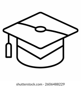 Simple line drawing of a graduation cap, symbolizing academic achievement, education, and success. Ideal for projects related to schooling, graduation, or higher learning