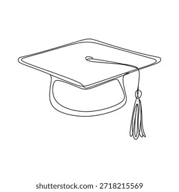 Desenho de linha simples de um boné de graduação com uma borla simbolizando a educação