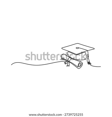 Simple line drawing of a graduation cap and diploma scroll