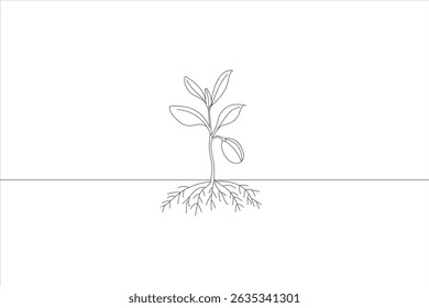 Simple line drawing of a growing plant showing roots, stem, leaves, and growth