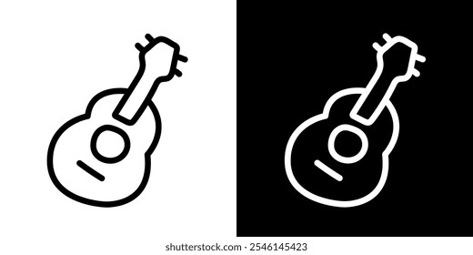 Simple line drawing of a guitar, presented in both black and white versions.