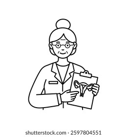 A Simple Line Drawing of a Gynecologist With a Uterus Icon
