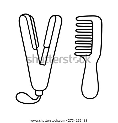 Simple line drawing of a hairbrush and a comb