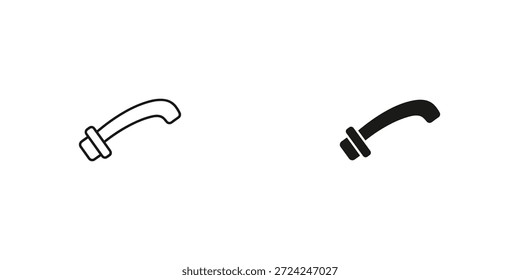 Einfache Linienzeichnung eines Hammers mit gebogenem Griff, geeignet für verschiedene DIY- und werkzeugbezogene Kontexte.