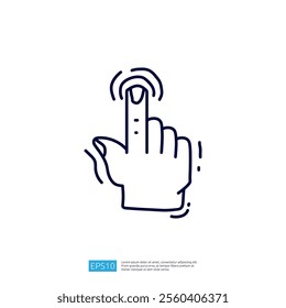 A simple line drawing of a hand with an extended finger, suggesting interaction or touch, likely representing digital engagement or user interface actions.