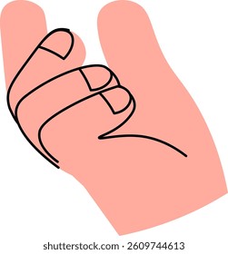 A simple line drawing of a hand with fingers curled in a gesture, using bold outlines and minimal detail. The hand is depicted in a relaxed pose with clean lines and a focus on form. Cartoon vector
