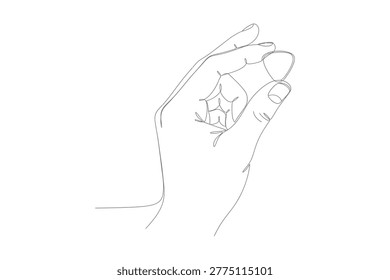 A simple line drawing of a hand with geometric string wrapped around it isolated on transparent background