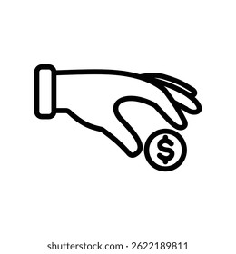 Eine einfache Strichzeichnung einer Hand, die eine Dollarmünze gibt.
