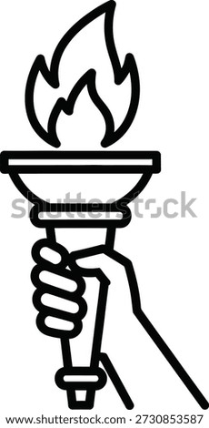 A simple line drawing of a hand grasping a torch with a flame