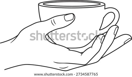 A simple line drawing of a hand grasping a coffee cup with a handle