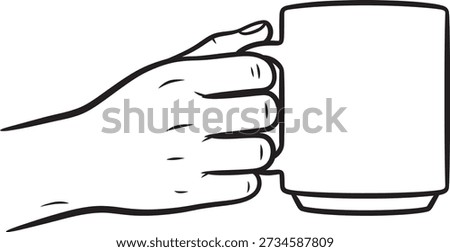 A simple line drawing of a hand grasping a cylindrical cup