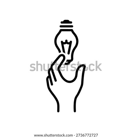 Simple line drawing of a hand grasping a lightbulb, symbolizing ideas and innovation