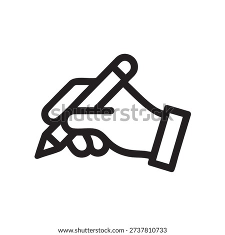 A simple line drawing of a hand grasping a pencil, depicted in black lines on a white background, conveying creativity and writing