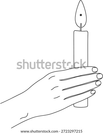 A simple line drawing of a hand holding a lit candle, showcasing a delicate and cautious grip to prevent accidents or burns, highlighting the importance of careful handling of fire.