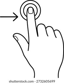 Um desenho de linha simples de uma mão com o dedo indicador pressionando um botão circular