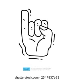 A simple line drawing of a hand making a gesture with the index finger raised, often symbolizing "number one" or "I love you" in sign language.