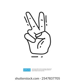 A simple line drawing of a hand making a peace sign, symbolizing harmony and goodwill.