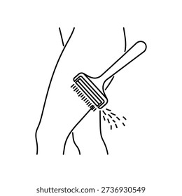 Simple line drawing of a hand shaving with a razor, with hair falling off